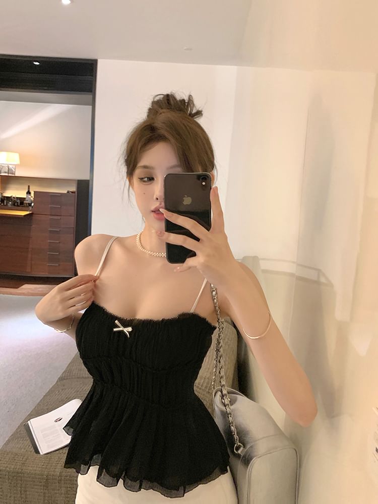 Bow Top Camisole Lace Trim