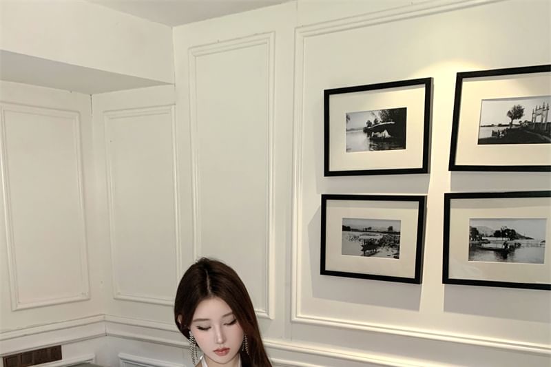 Mini A-Line Satin Dress Rhinestone Halter-Neck