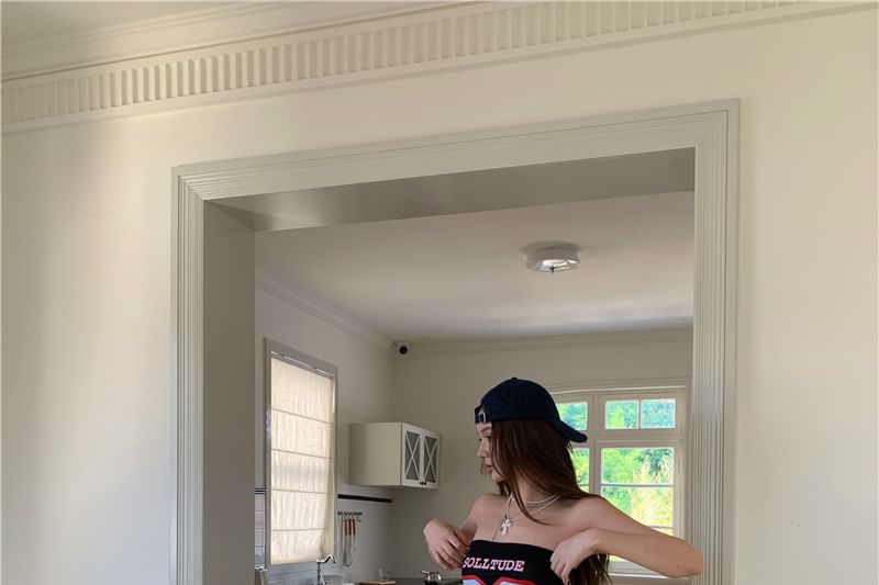 Tube Waist High Top Pants Ruffled / Numbering Wide Leg