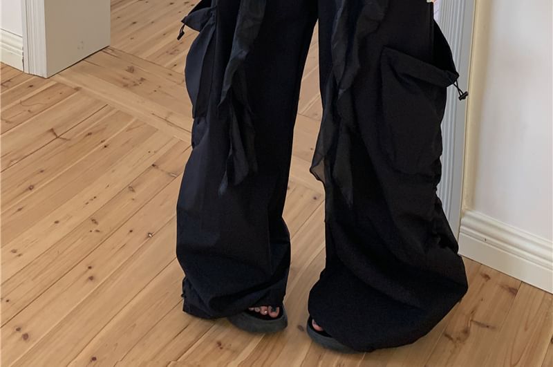 Tube Waist High Top Pants Ruffled / Numbering Wide Leg