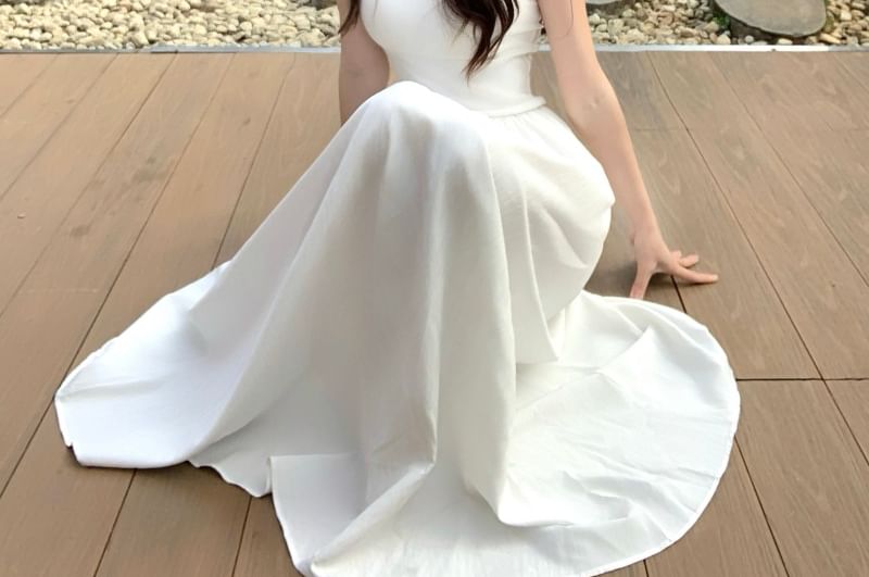Midi Dress Plain Spaghetti Strap A-Line