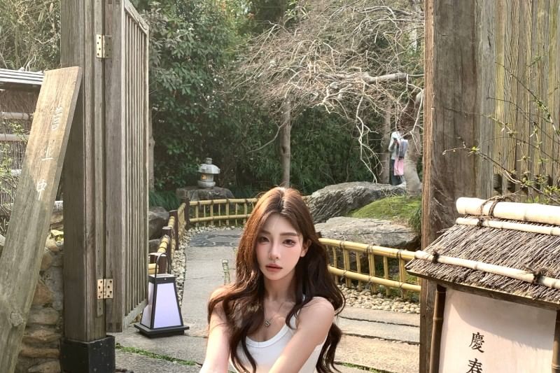 Midi Dress Plain Spaghetti Strap A-Line