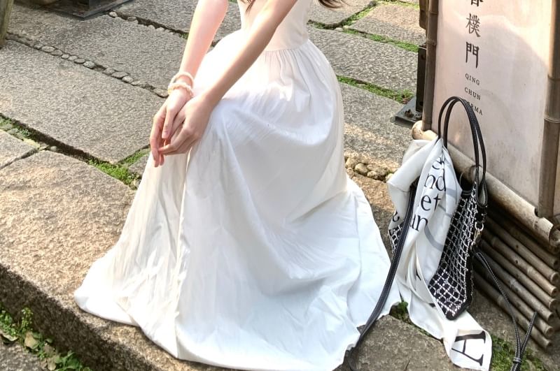 Midi Dress Plain Spaghetti Strap A-Line