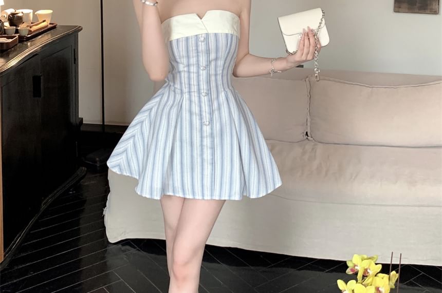 A-Line Mini Dress Striped Strapless