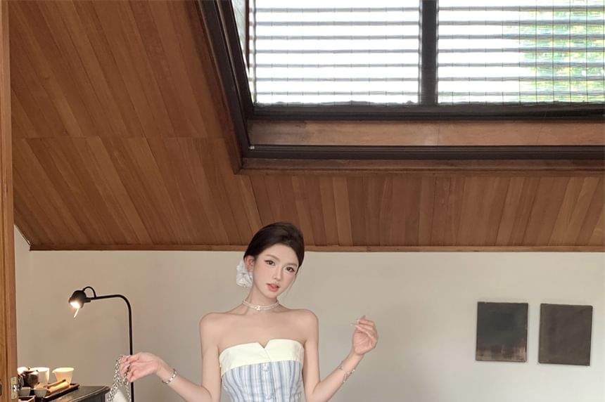 A-Line Mini Dress Striped Strapless