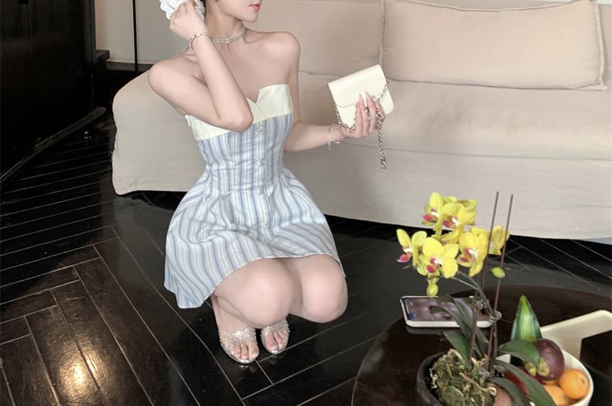 A-Line Mini Dress Striped Strapless
