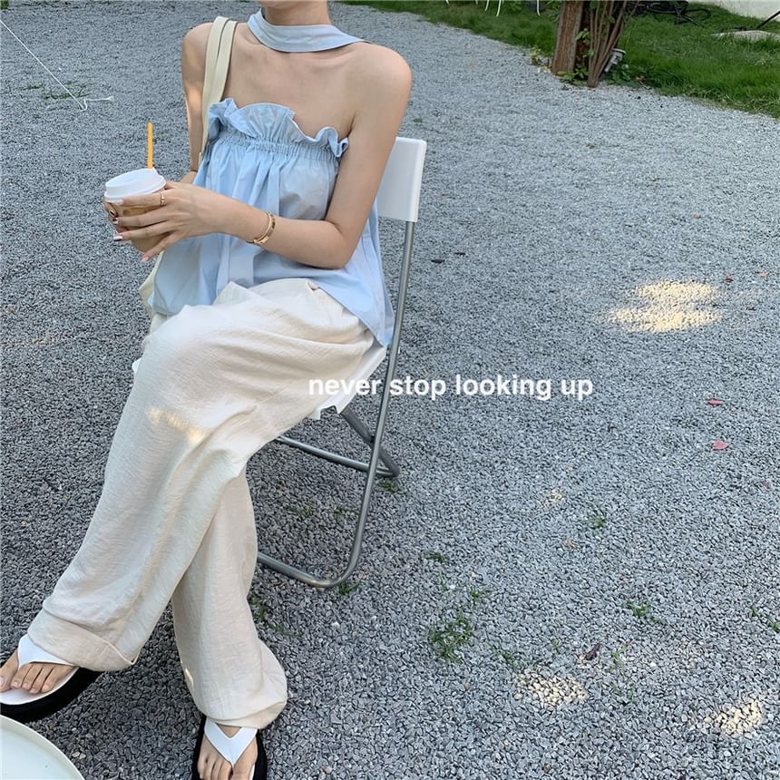 Keyhole Plain Balloon Top Ruffled Open Camisole Back