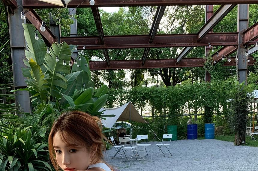 Keyhole Plain Balloon Top Ruffled Open Camisole Back