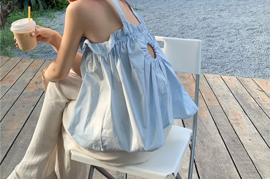 Keyhole Plain Balloon Top Ruffled Open Camisole Back
