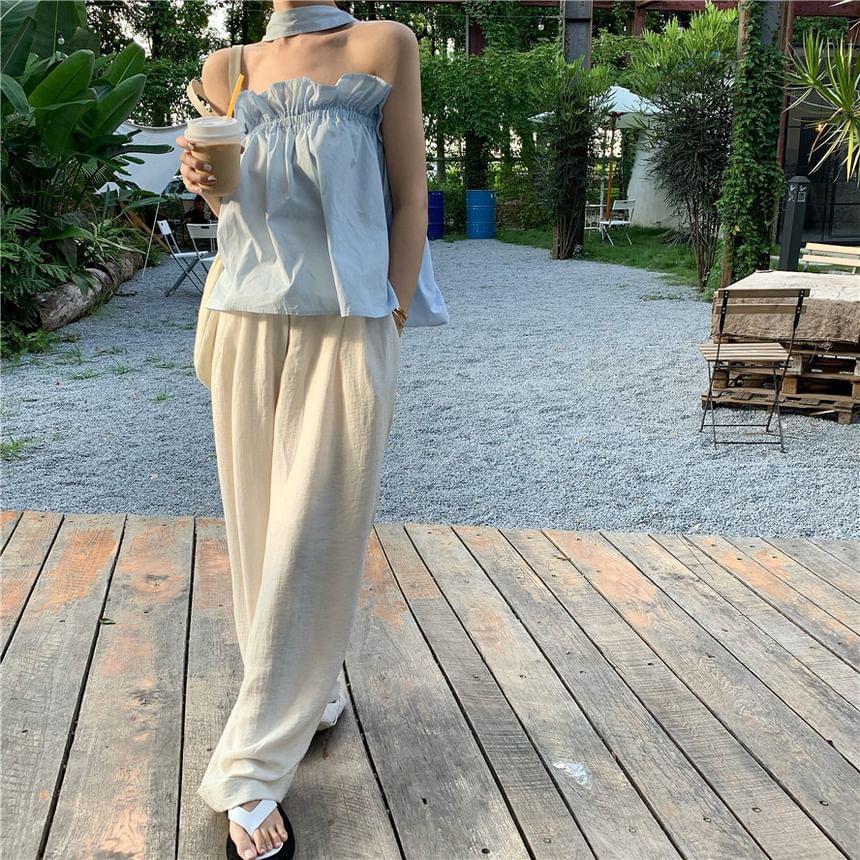 Keyhole Plain Balloon Top Ruffled Open Camisole Back