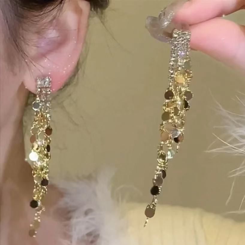 Earring Tassel Long Rhinestone Dangle