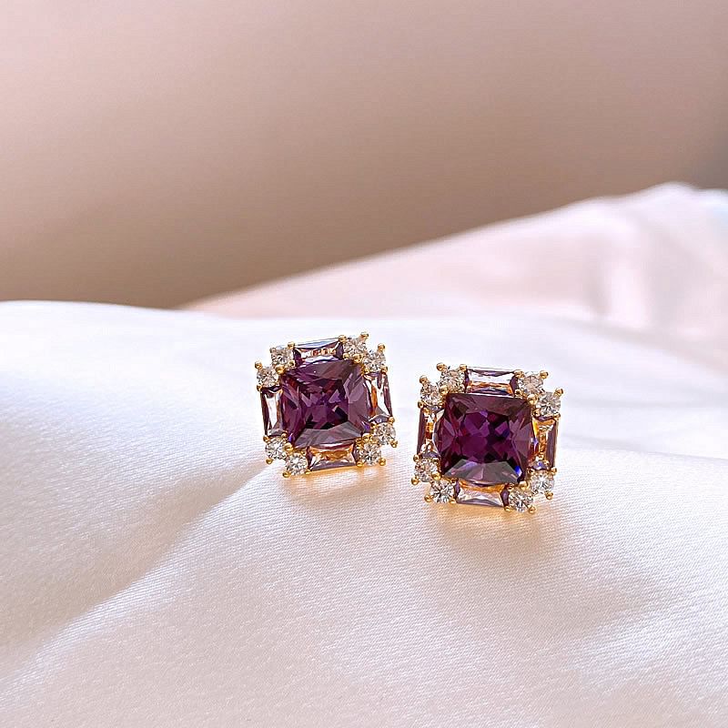 Stud Earring Square Gemstone