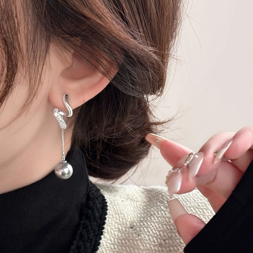 Earring Rhinestone Dangle Pearl Faux