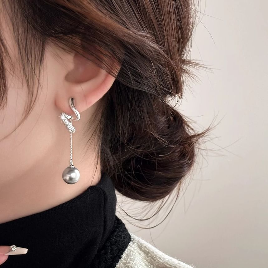 Earring Rhinestone Dangle Pearl Faux