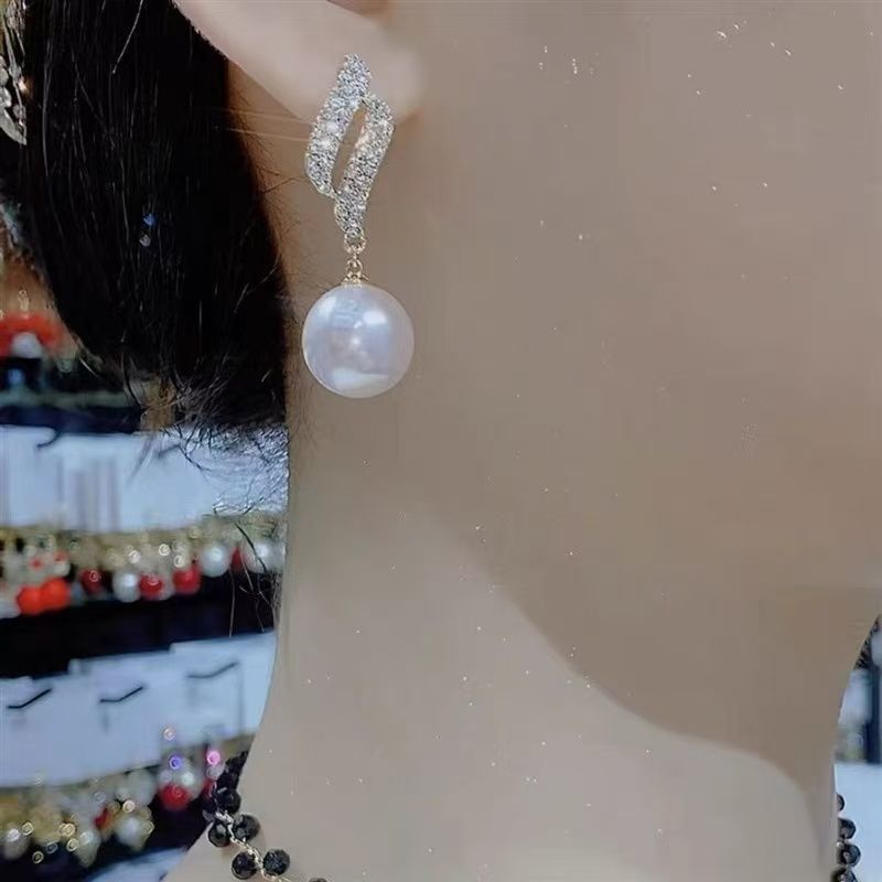 Stud Earring Pearl Faux Rhinestone