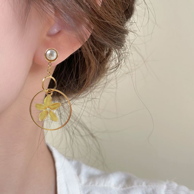 Faux Cuff Rhinestone Ear Alloy / Pearl Earring Floral Dangle