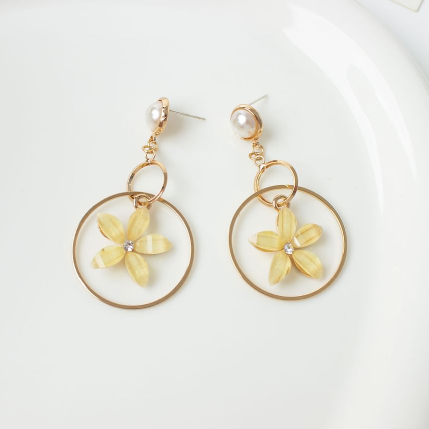 Faux Cuff Rhinestone Ear Alloy / Pearl Earring Floral Dangle
