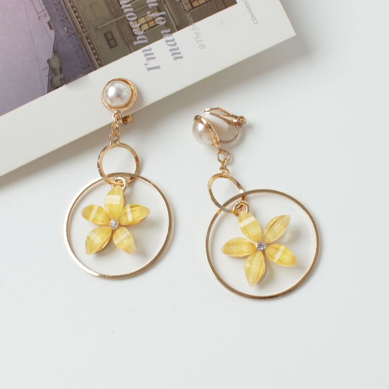 Faux Cuff Rhinestone Ear Alloy / Pearl Earring Floral Dangle