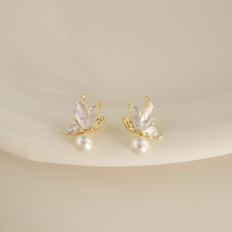 Butterfly Alloy Cuff Earring Pearl Drop Faux / Ear
