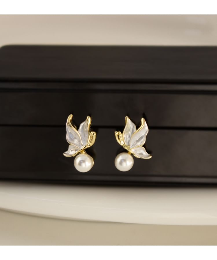 Butterfly Alloy Cuff Earring Pearl Drop Faux / Ear