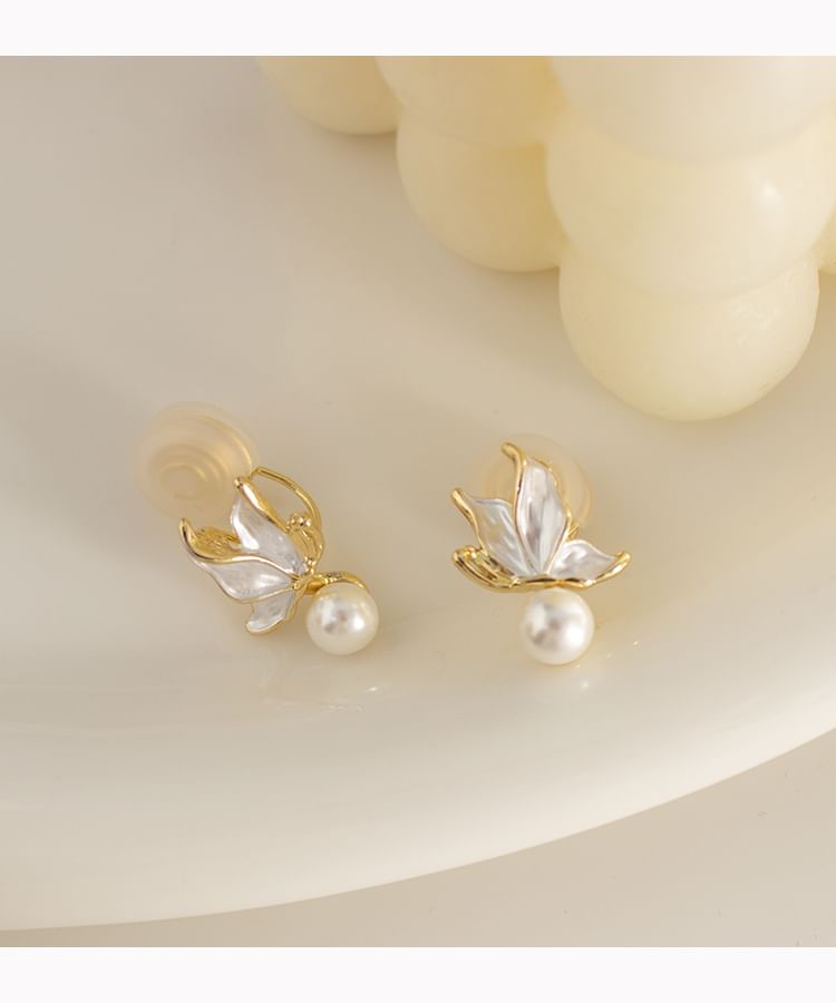 Butterfly Alloy Cuff Earring Pearl Drop Faux / Ear