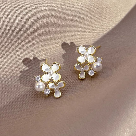 Cuff Alloy Pearl Stud / Earring Faux Floral Ear