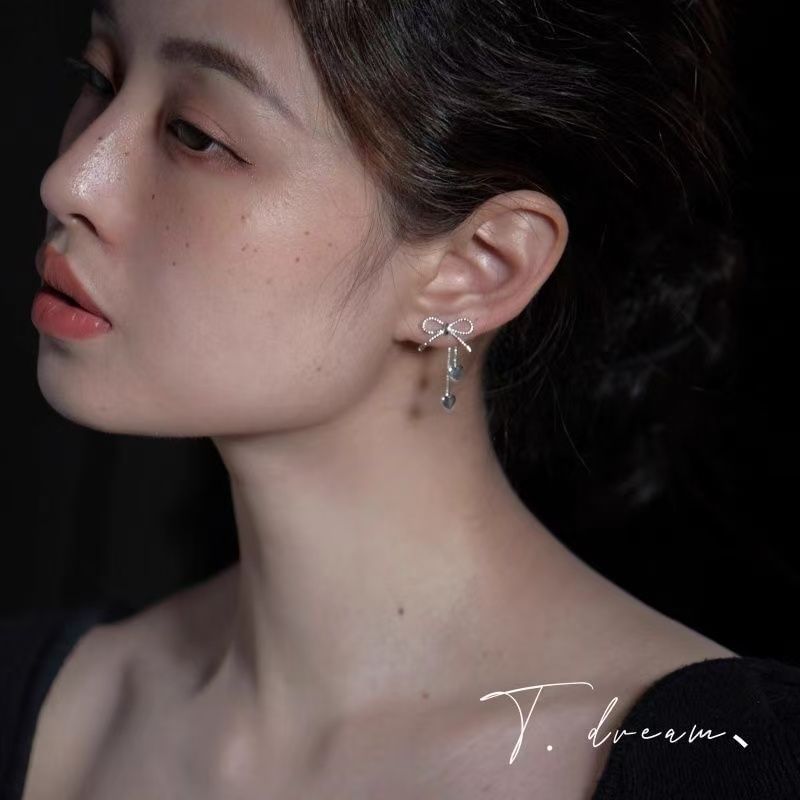 Earring Heart Bow Dangle Alloy