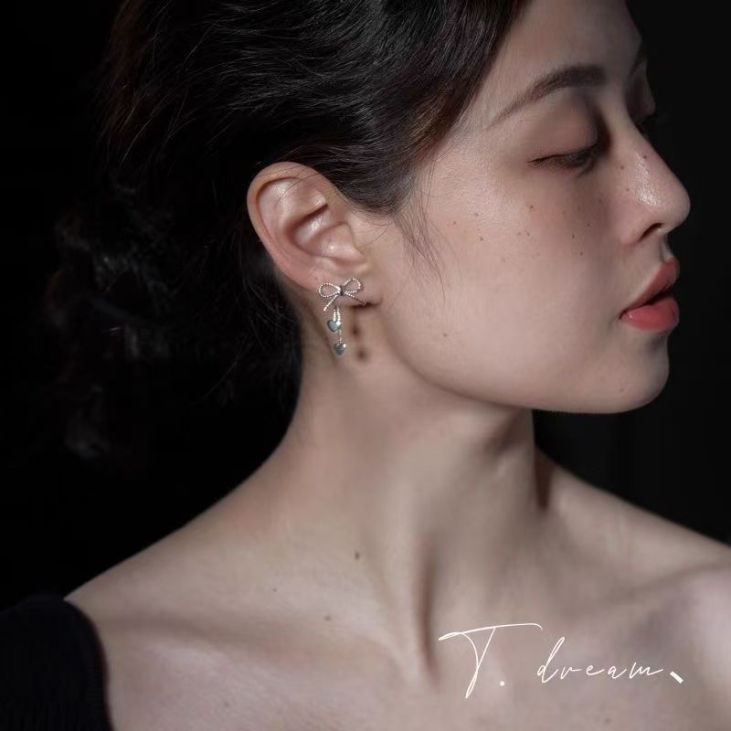 Earring Heart Bow Dangle Alloy