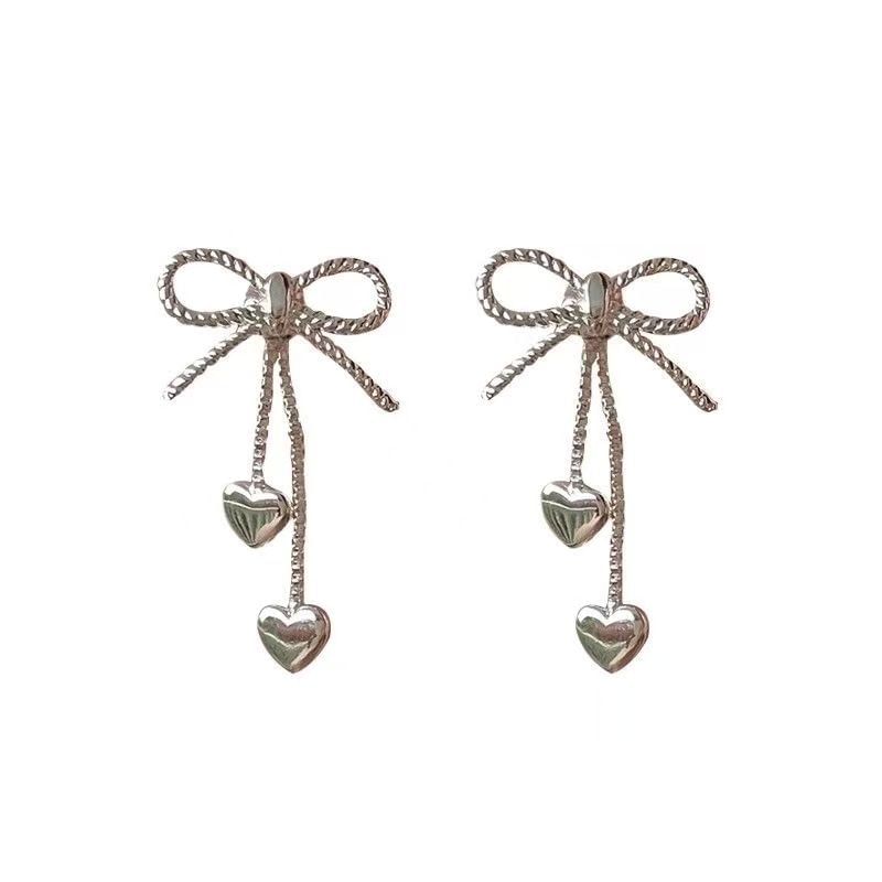 Earring Heart Bow Dangle Alloy