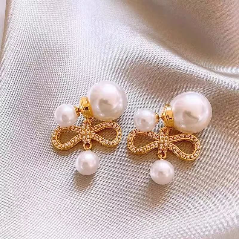 Earring Drop Alloy Faux Pearl Bow