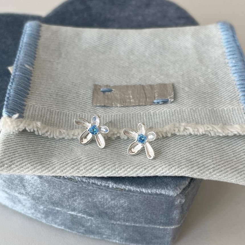 Stud Earring Floral Rhinestone Alloy