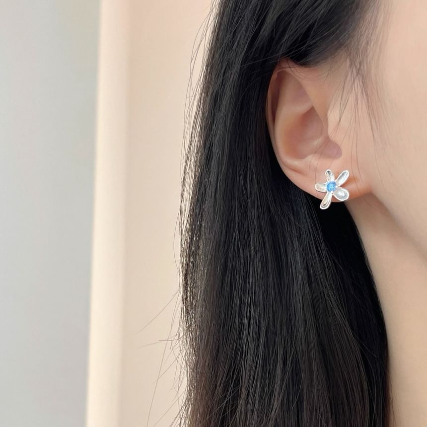 Stud Earring Floral Rhinestone Alloy