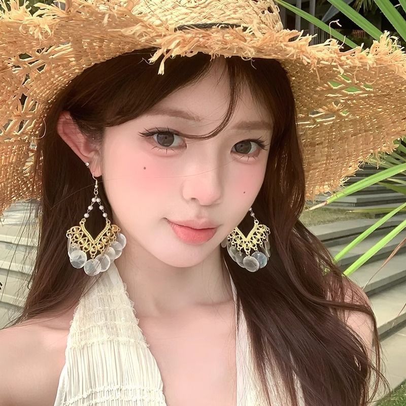 Shell Earring Chandelier Disc Alloy