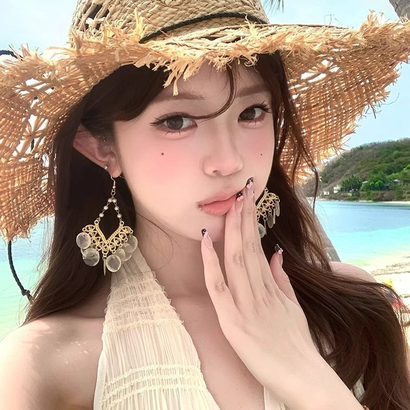 Shell Earring Chandelier Disc Alloy