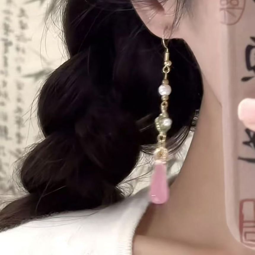 Dangle Gemstone Alloy Pearl Faux Earring