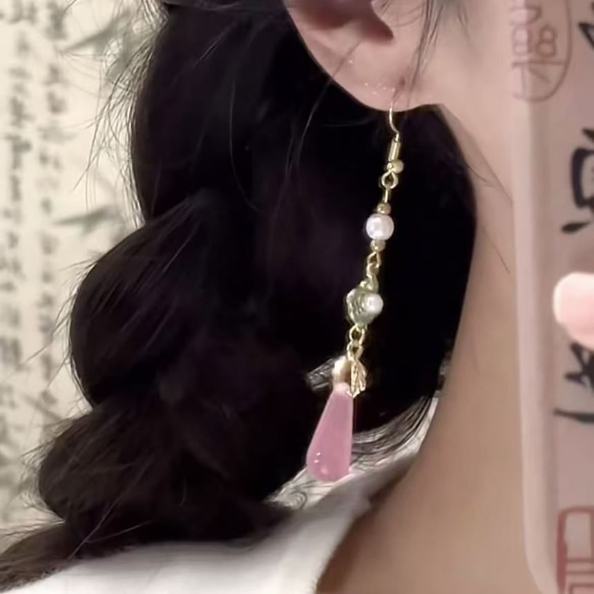 Dangle Gemstone Alloy Pearl Faux Earring