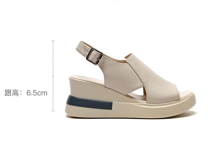 Plain Leather Heel Sandals Wedge Slingback Faux