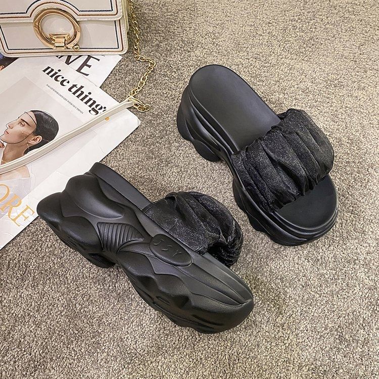 Ruched Sandals Slide Plain Platform