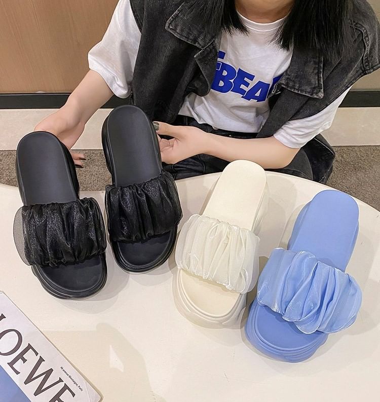 Ruched Sandals Slide Plain Platform