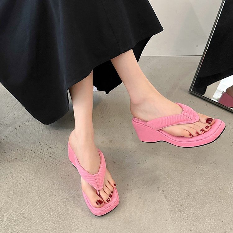 Toe Heel Thong Wedge Sandals Square