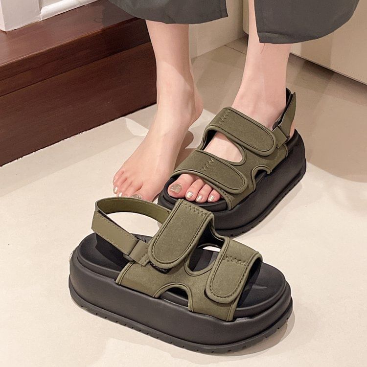 Adhesive Sandals Plain Strap Platform Slingback