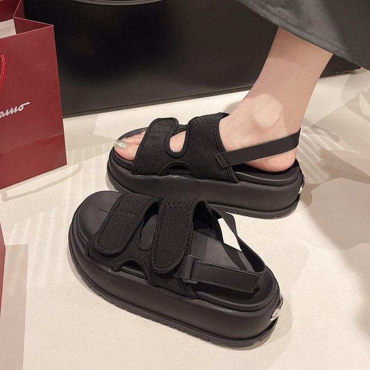 Adhesive Sandals Plain Strap Platform Slingback