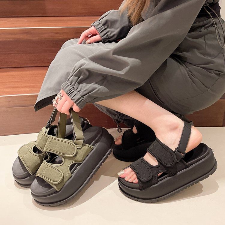 Adhesive Sandals Plain Strap Platform Slingback