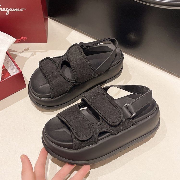 Adhesive Sandals Plain Strap Platform Slingback