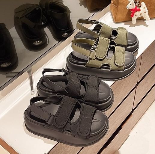 Adhesive Sandals Plain Strap Platform Slingback