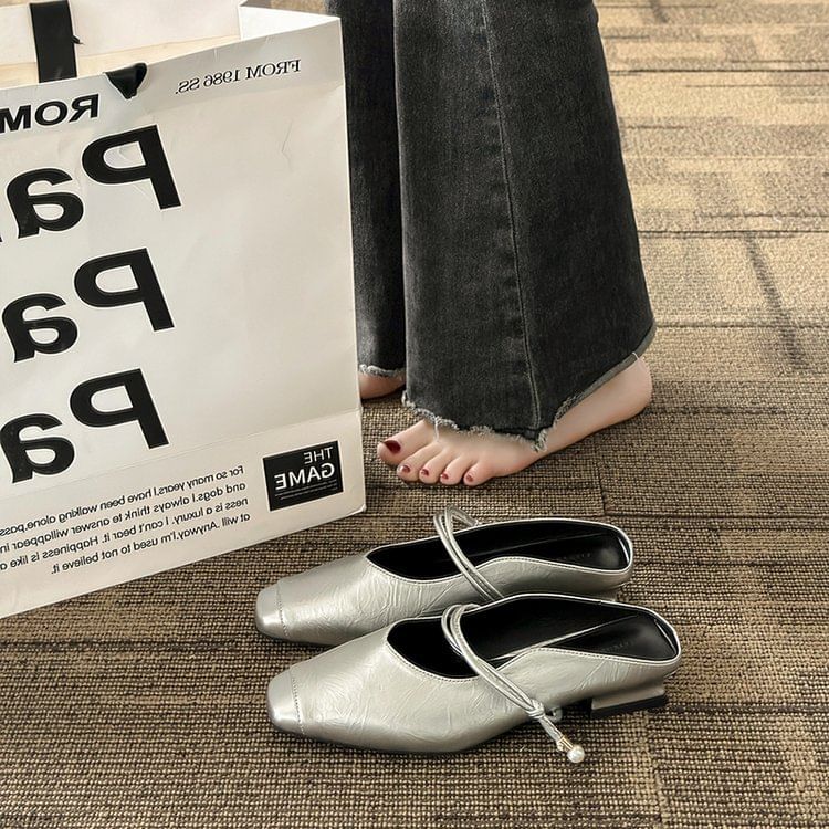 Faux Heel Mules Plain Leather Jane Mary Low