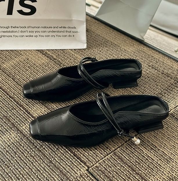 Faux Heel Mules Plain Leather Jane Mary Low