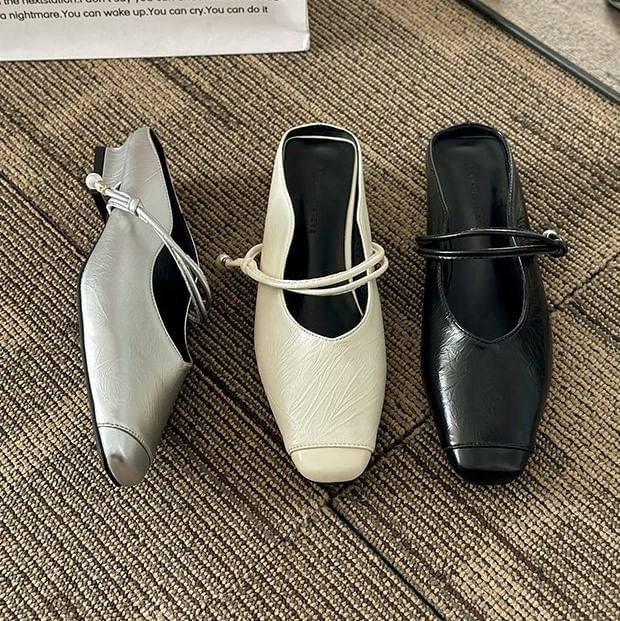 Faux Heel Mules Plain Leather Jane Mary Low