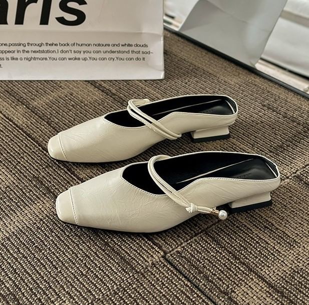 Faux Heel Mules Plain Leather Jane Mary Low