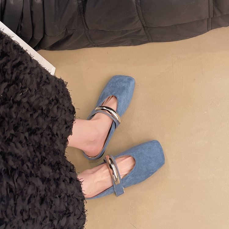 Metal Jane Toe Suede Accent Faux Mules Square Mary